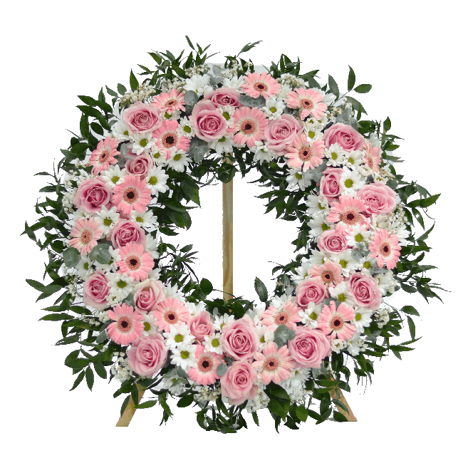 Věnec - Růže, chryzantéma, minigerbera